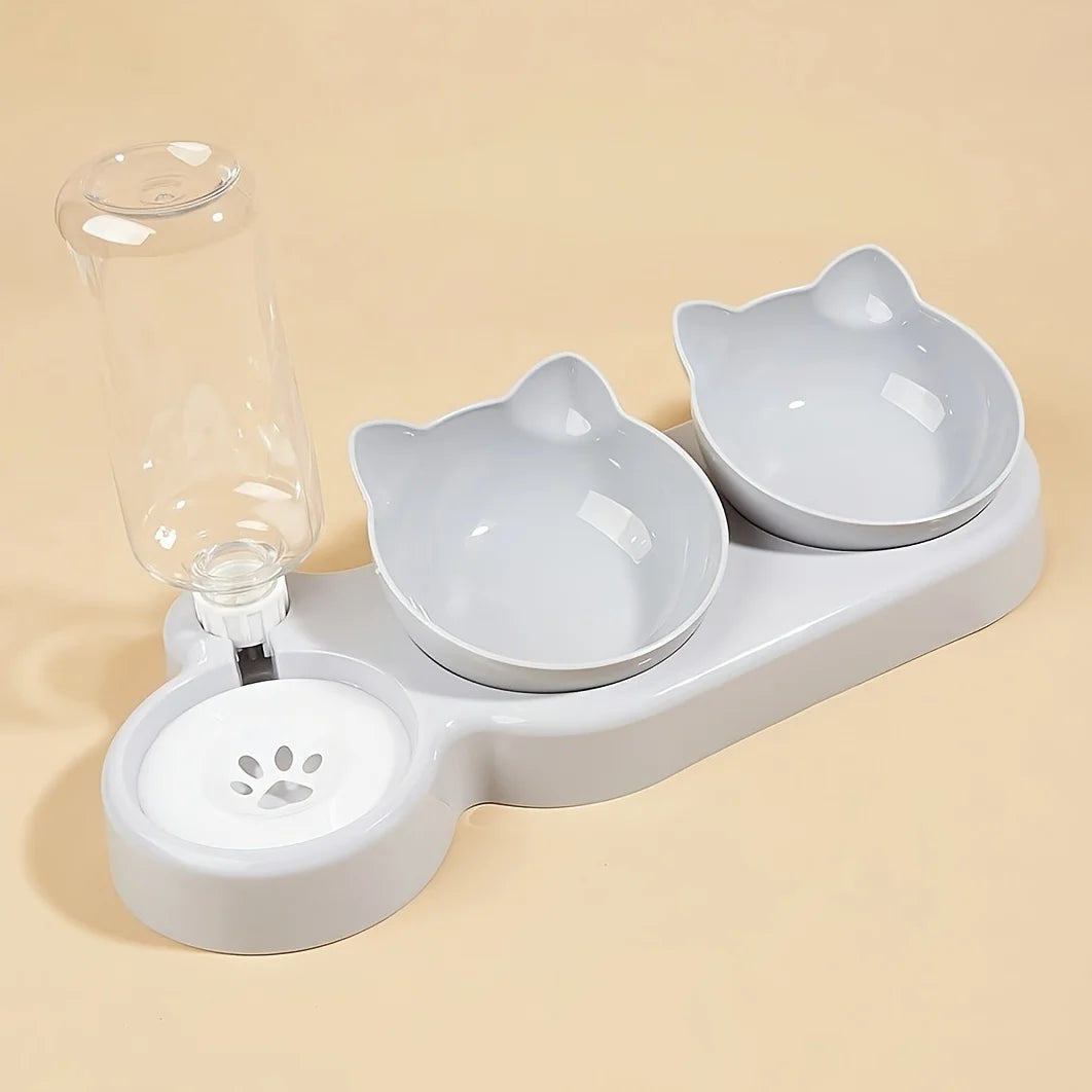 Pet Feeders 3-in-1 Water & Food Bowl Set voor Katten en Honden met Gravity Waterfles voor Nekbescherming