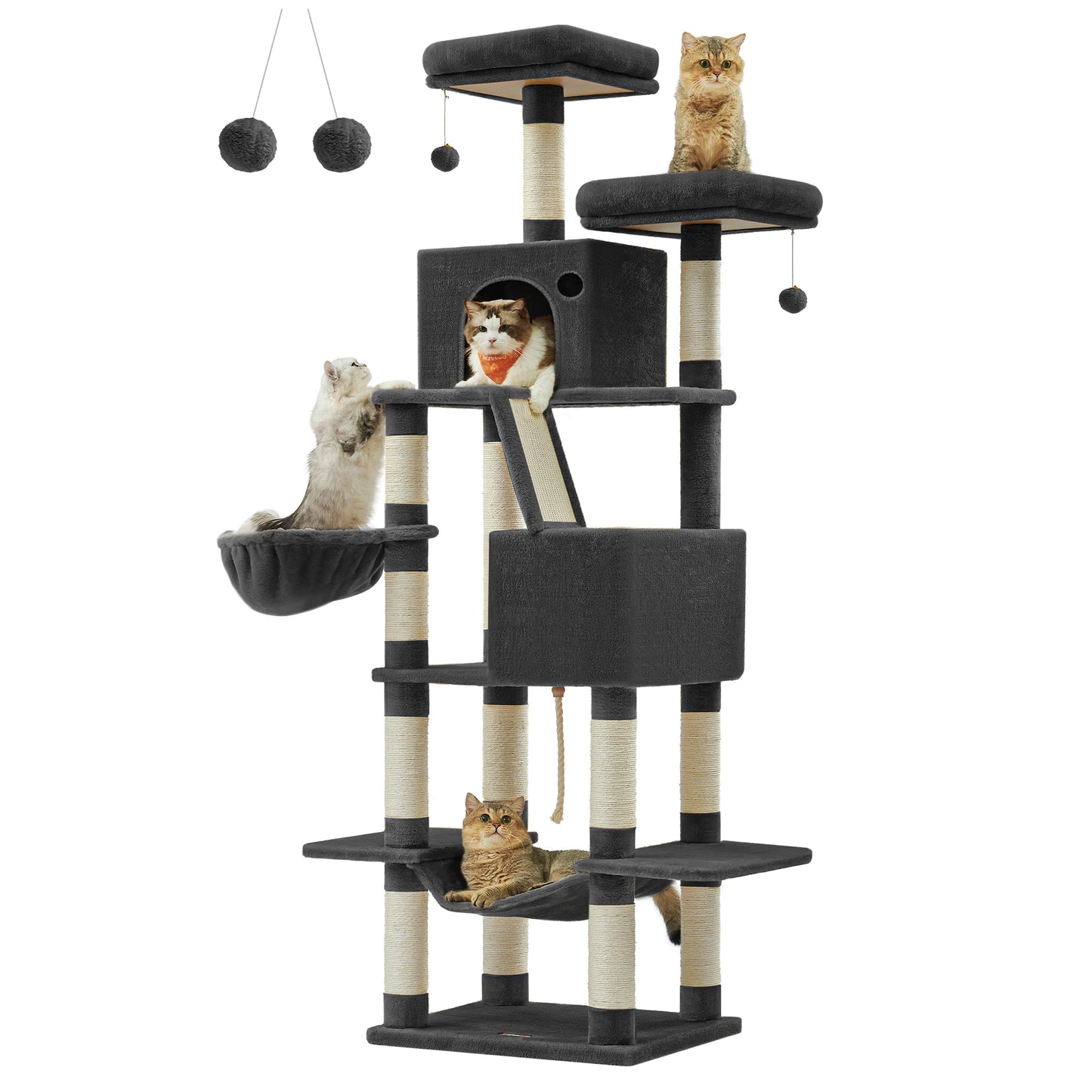 Lumoraa – Luxe XXL Krabpaal voor Katten, 206 cm Hoog | 13 Krabpalen, Hangmat, Huisjes en Meer - Lumoraa