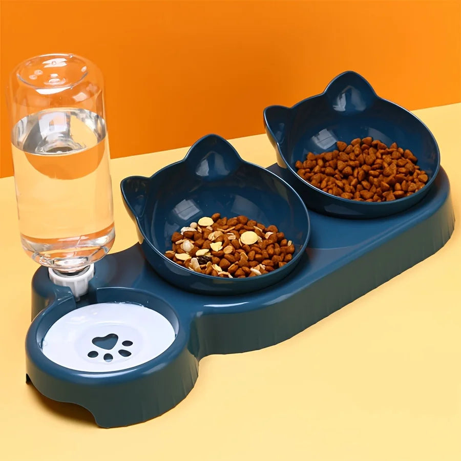 Pet Feeders 3-in-1 Water & Food Bowl Set voor Katten en Honden met Gravity Waterfles voor Nekbescherming