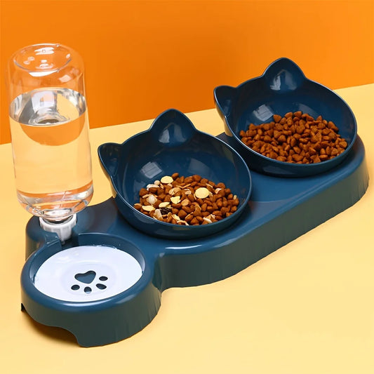 Pet Feeders 3-in-1 Water & Food Bowl Set voor Katten en Honden met Gravity Waterfles voor Nekbescherming
