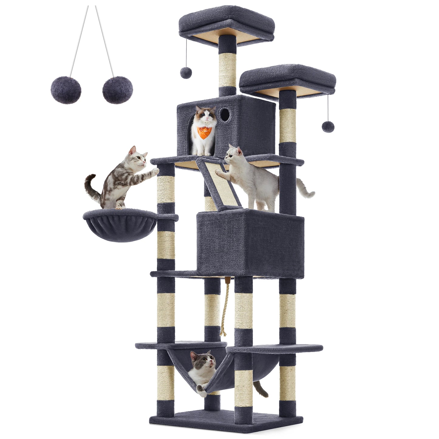 Lumoraa – Luxe XXL Krabpaal voor Katten, 206 cm Hoog | 13 Krabpalen, Hangmat, Huisjes en Meer - Lumoraa