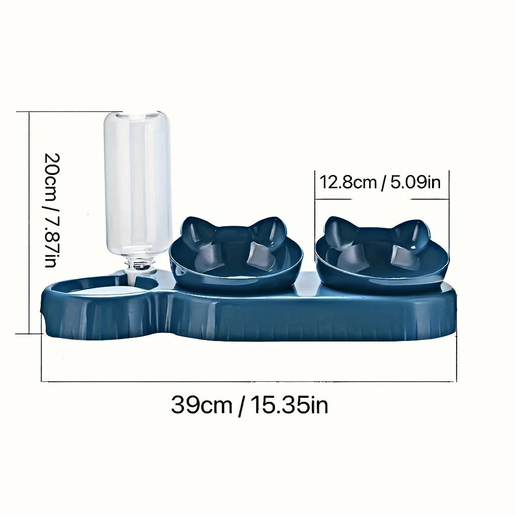 Pet Feeders 3-in-1 Water & Food Bowl Set voor Katten en Honden met Gravity Waterfles voor Nekbescherming
