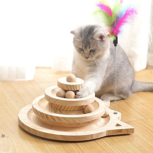 🐾 Houten Kat Speeltoren – 3 Niveaus van Plezier en Slimme Training! - Lumoraa