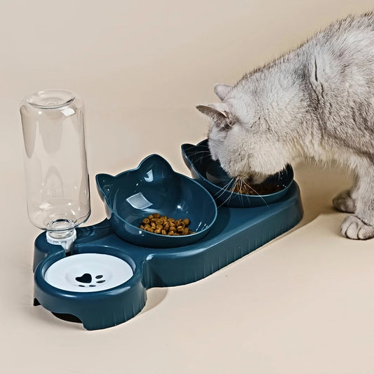 Pet Feeders 3-in-1 Water & Food Bowl Set voor Katten en Honden met Gravity Waterfles voor Nekbescherming