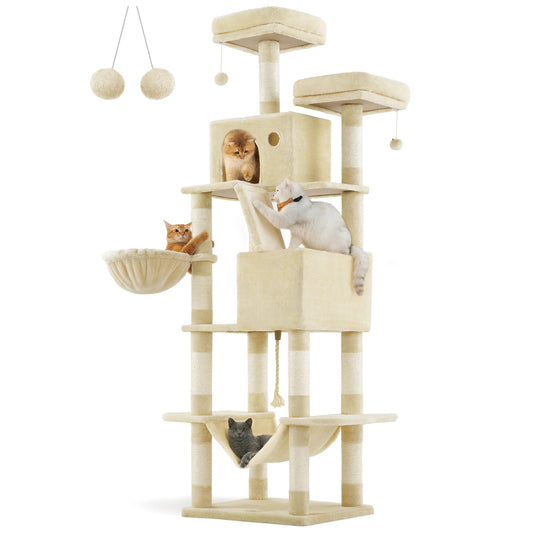 Lumoraa – Luxe XXL Krabpaal voor Katten, 206 cm Hoog | 13 Krabpalen, Hangmat, Huisjes en Meer - Lumoraa