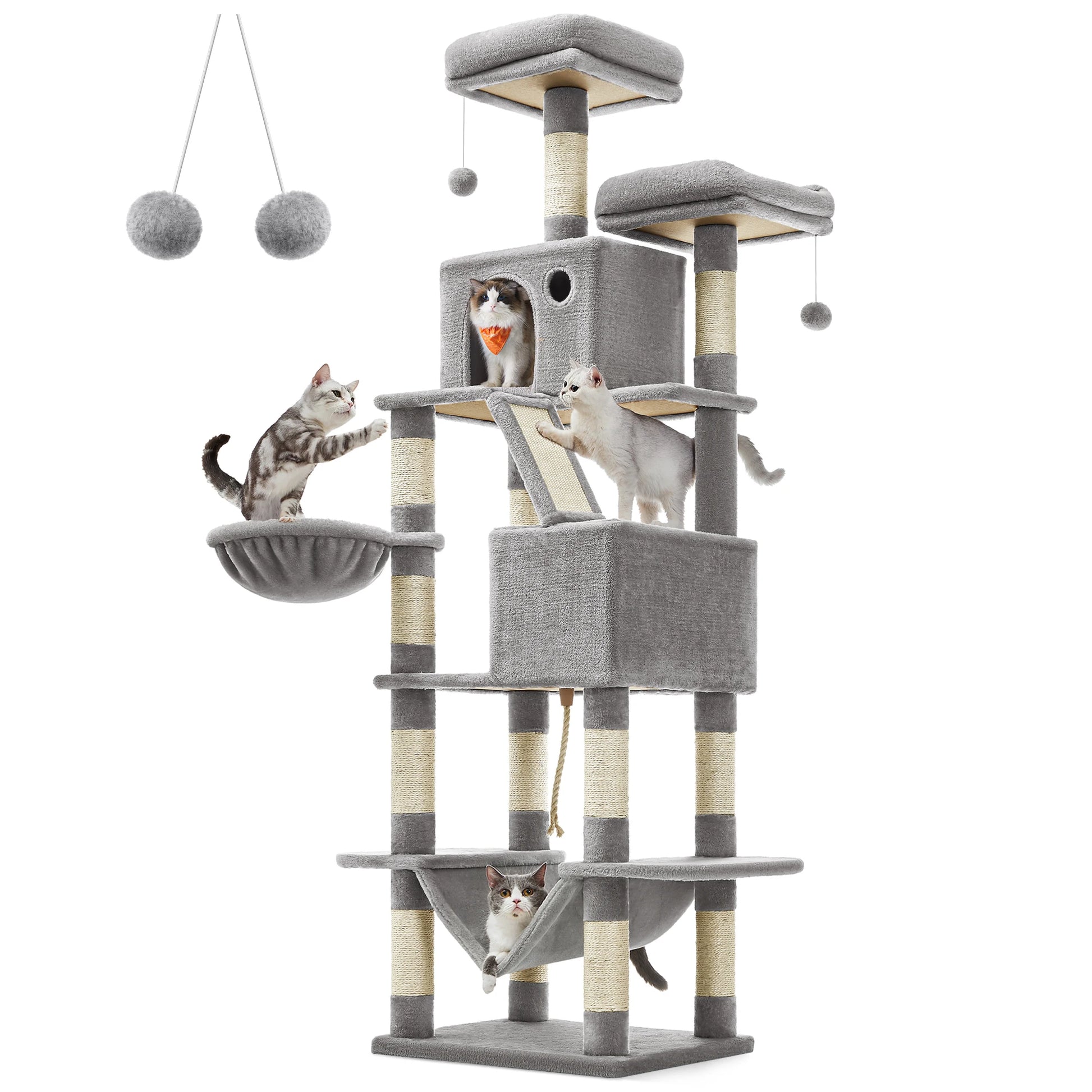 Lumoraa – Luxe XXL Krabpaal voor Katten, 206 cm Hoog | 13 Krabpalen, Hangmat, Huisjes en Meer - Lumoraa