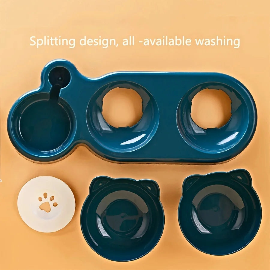 Pet Feeders 3-in-1 Water & Food Bowl Set voor Katten en Honden met Gravity Waterfles voor Nekbescherming